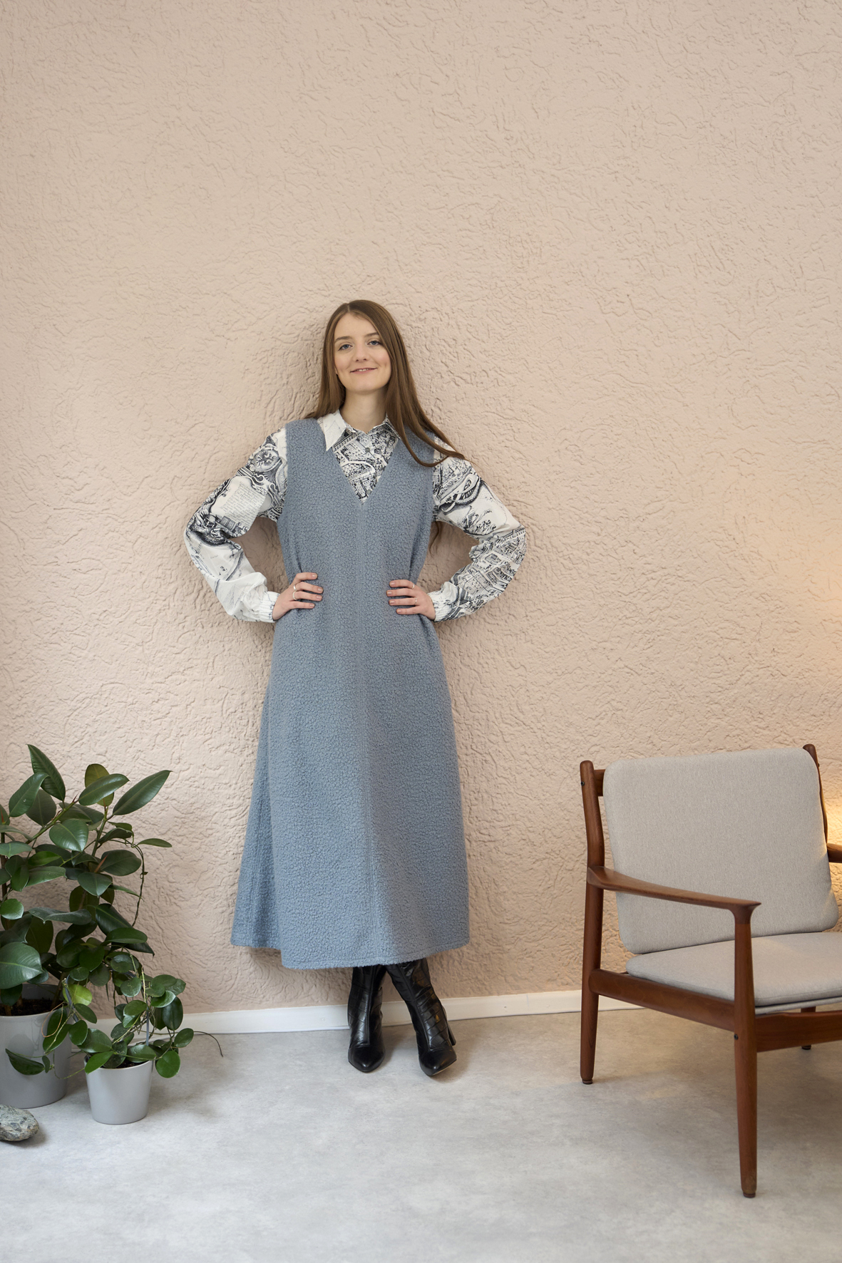 Kleid Charlotte aus Bouclé, Bluse Marlene mit Merianplan